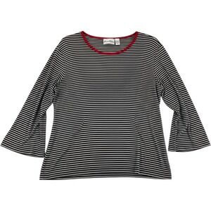 Private Edition by Chicos Top Size 2 Striped Long Sleeve Red Trim Crew Neck